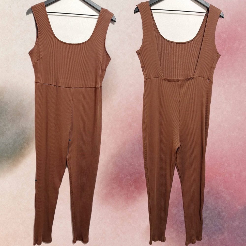 Women’s Size Large 14 ASOS Legging Bodysuit Sleeveless Jumpsuit Ribbed Brown New